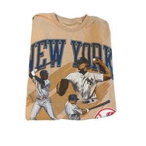 Mitchell & Ness New York Yankees Baseball T Shirt Tan Graphic Print Mens Large
